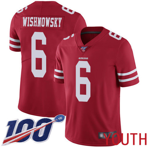 San Francisco 49ers Limited Red Youth Mitch Wishnowsky Home NFL Jersey #6 100th Season Vapor Untouchable